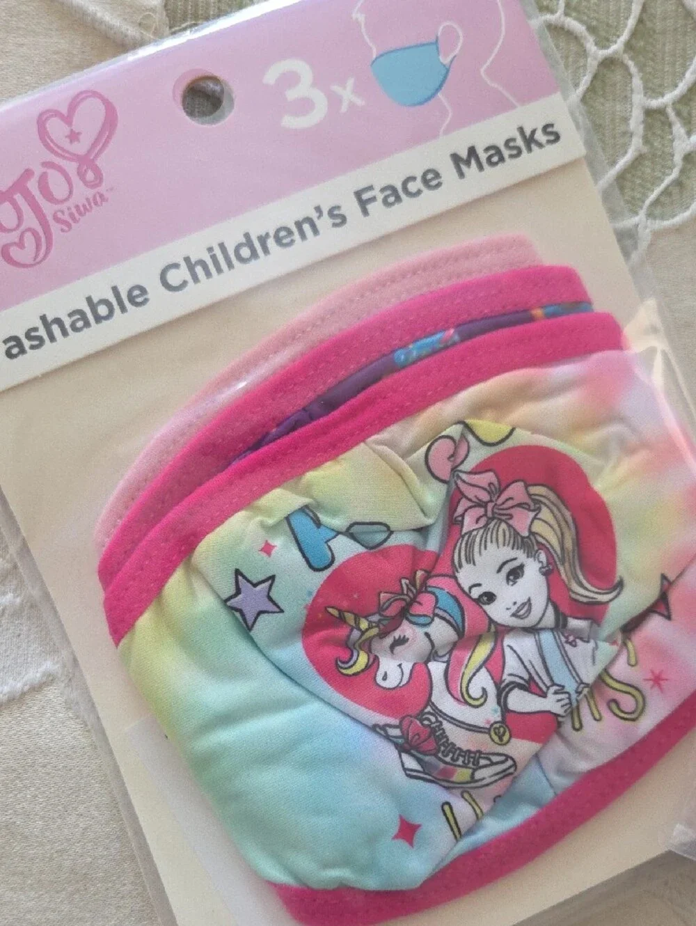 🌟JoJo Siwa Rainbow Pastel Face Masks with Pink Trim - 2 Packs (6 Masks)